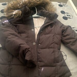 Calvin Klein Collection Dark Brown Puffer Jacket with Faux Fur Hood